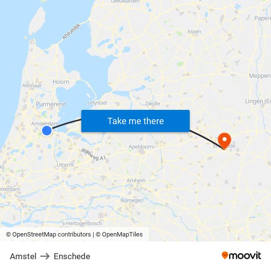 Amstel to Enschede map