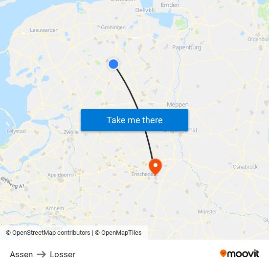 Assen to Losser map