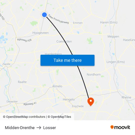 Midden-Drenthe to Losser map