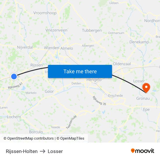 Rijssen-Holten to Losser map