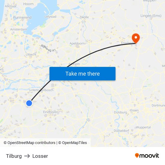 Tilburg to Losser map