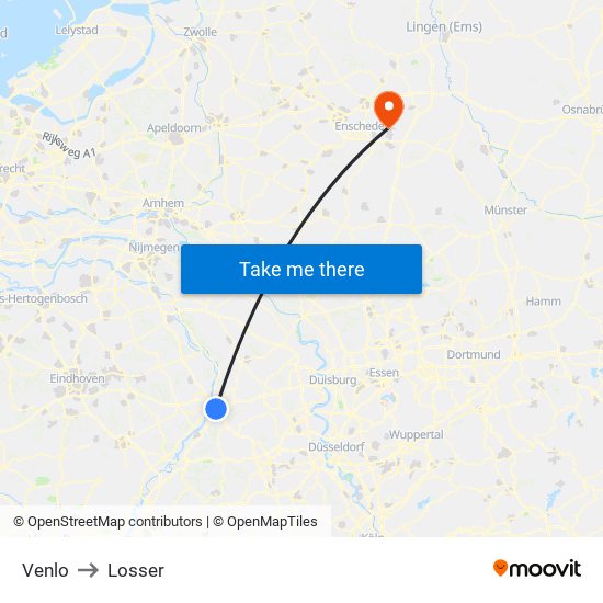 Venlo to Losser map