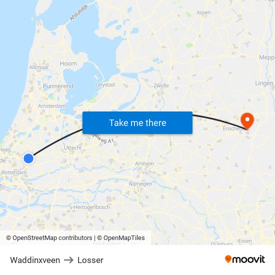 Waddinxveen to Losser map