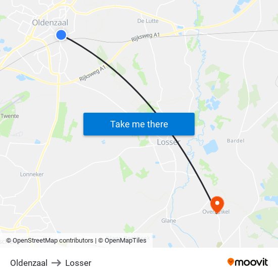Oldenzaal to Losser map