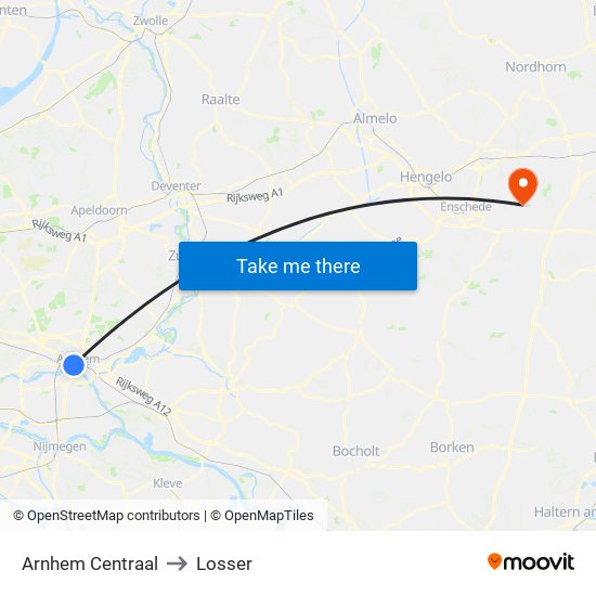 Arnhem Centraal to Losser map