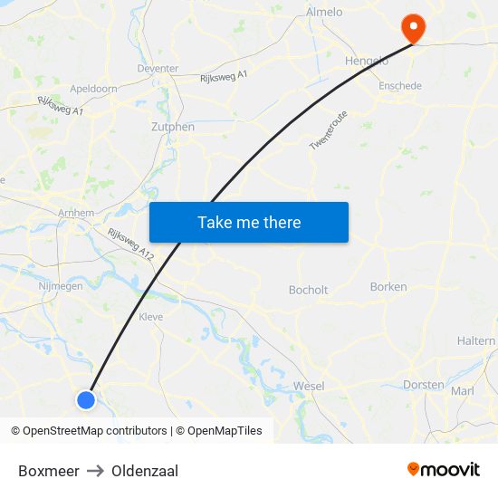 Boxmeer to Oldenzaal map