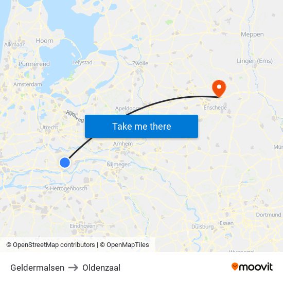 Geldermalsen to Oldenzaal map