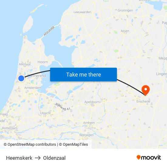 Heemskerk to Oldenzaal map