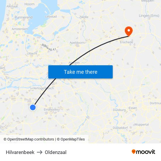 Hilvarenbeek to Oldenzaal map