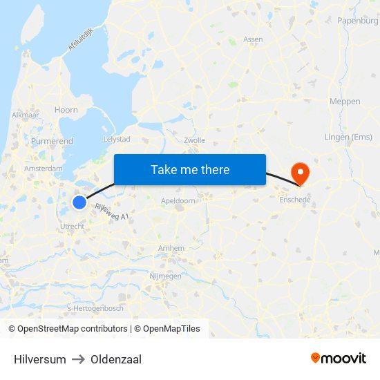 Hilversum to Oldenzaal map