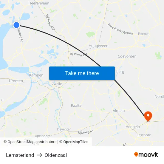 Lemsterland to Oldenzaal map