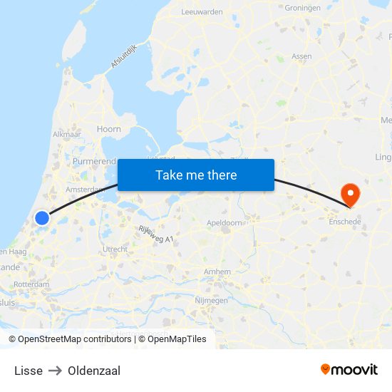 Lisse to Oldenzaal map