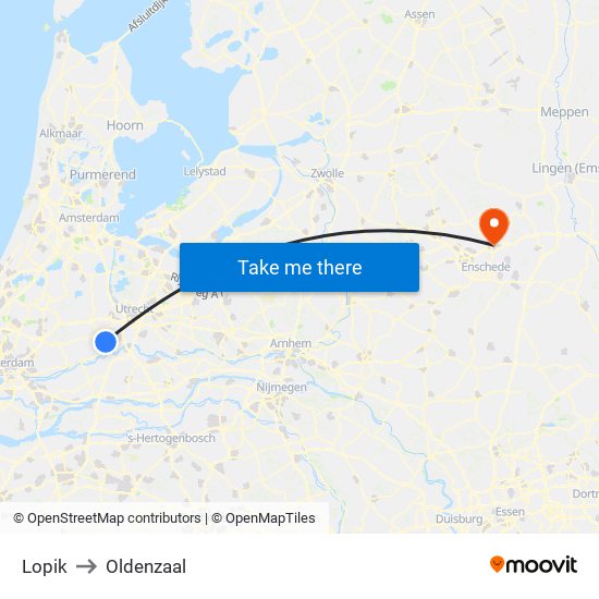 Lopik to Oldenzaal map