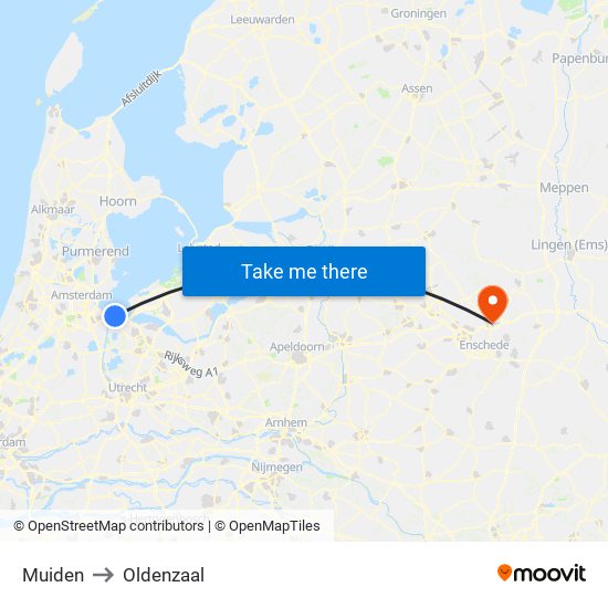 Muiden to Oldenzaal map