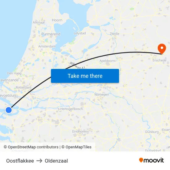 Oostflakkee to Oldenzaal map