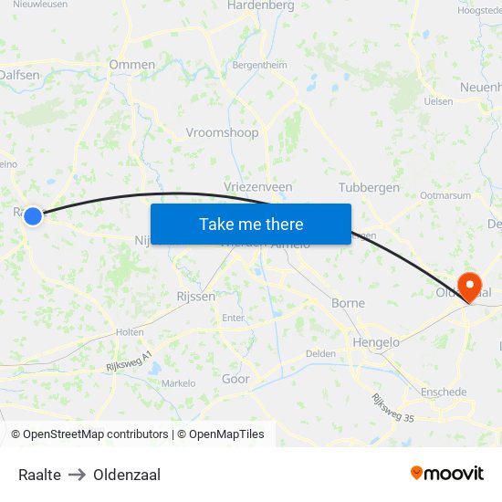 Raalte to Oldenzaal map