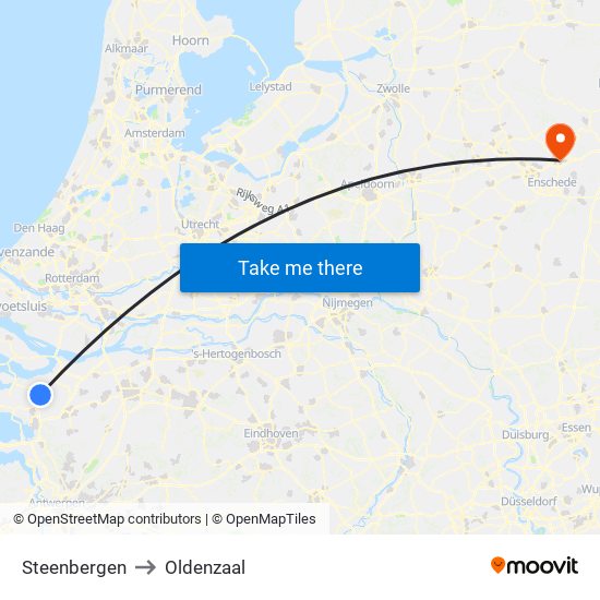 Steenbergen to Oldenzaal map