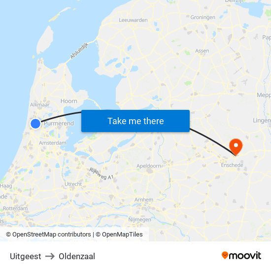 Uitgeest to Oldenzaal map