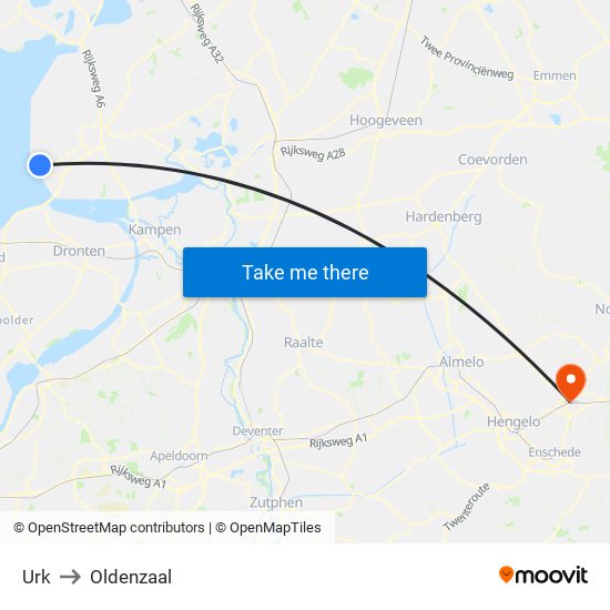 Urk to Oldenzaal map