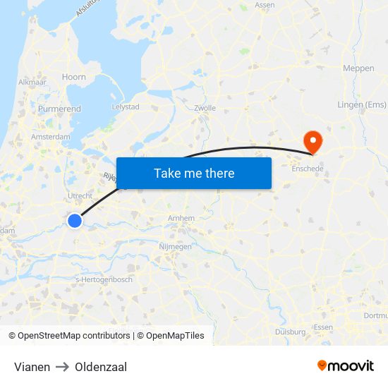 Vianen to Oldenzaal map