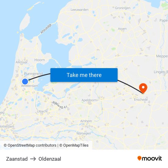 Zaanstad to Oldenzaal map