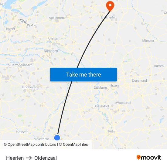 Heerlen to Oldenzaal map