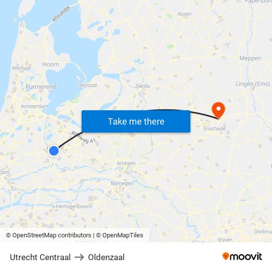 Utrecht Centraal to Oldenzaal map