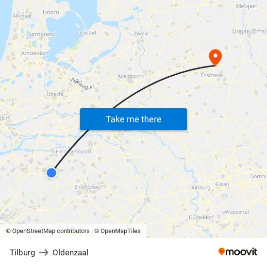 Tilburg to Oldenzaal map