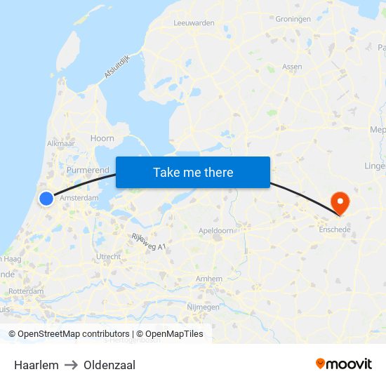 Haarlem to Oldenzaal map