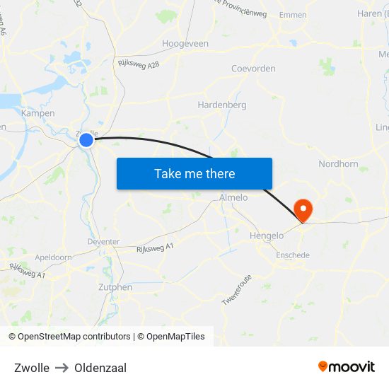 Zwolle to Oldenzaal map