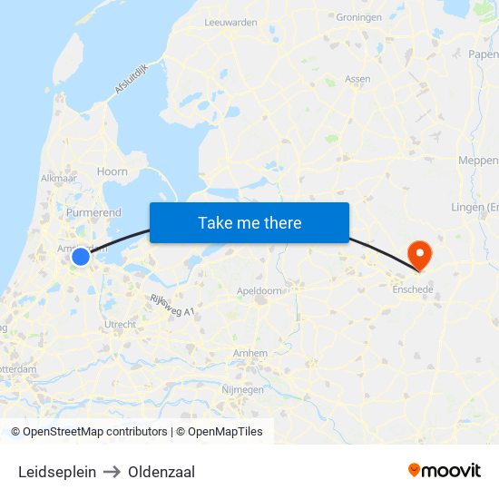 Leidseplein to Oldenzaal map