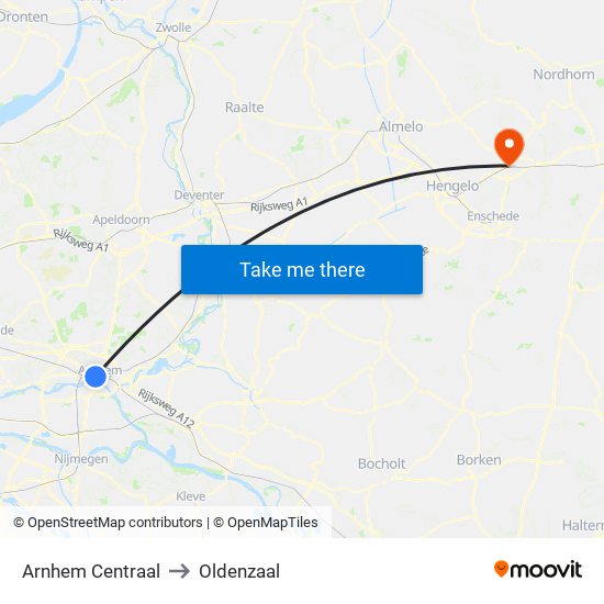 Arnhem Centraal to Oldenzaal map