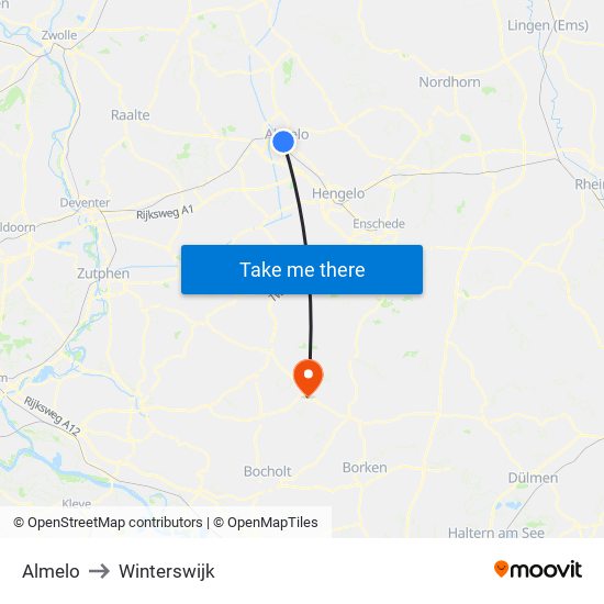 Almelo to Winterswijk map