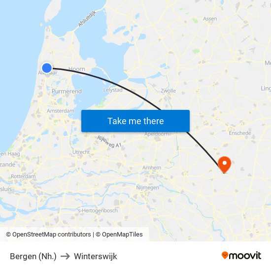 Bergen (Nh.) to Winterswijk map