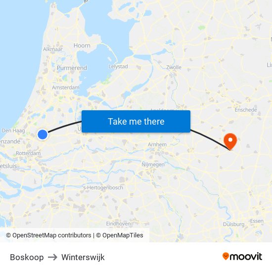 Boskoop to Winterswijk map