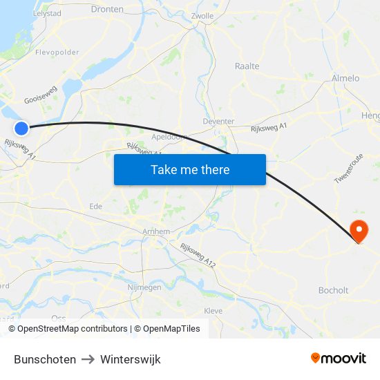 Bunschoten to Winterswijk map