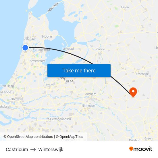 Castricum to Winterswijk map