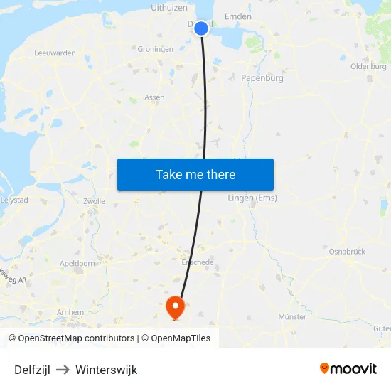 Delfzijl to Winterswijk map