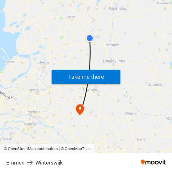 Emmen to Winterswijk map