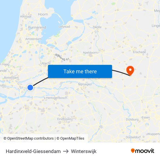 Hardinxveld-Giessendam to Winterswijk map