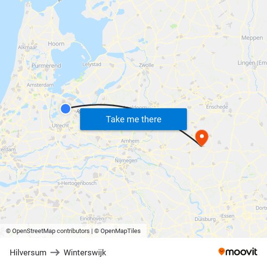 Hilversum to Winterswijk map