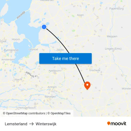 Lemsterland to Winterswijk map