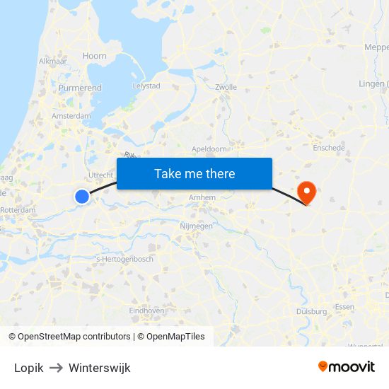 Lopik to Winterswijk map