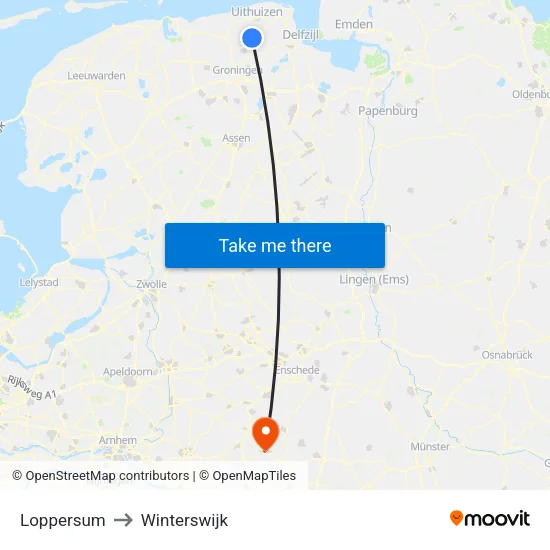 Loppersum to Winterswijk map
