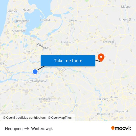 Neerijnen to Winterswijk map