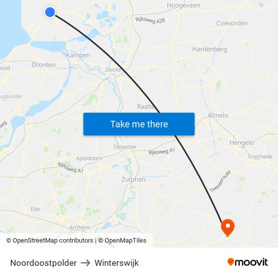 Noordoostpolder to Winterswijk map