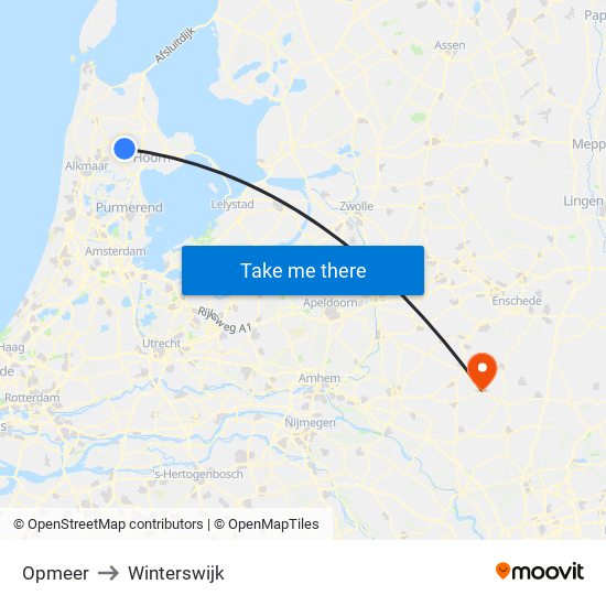 Opmeer to Winterswijk map