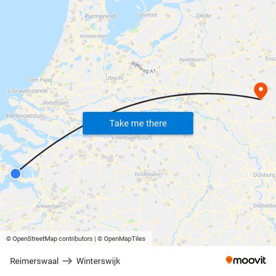 Reimerswaal to Winterswijk map