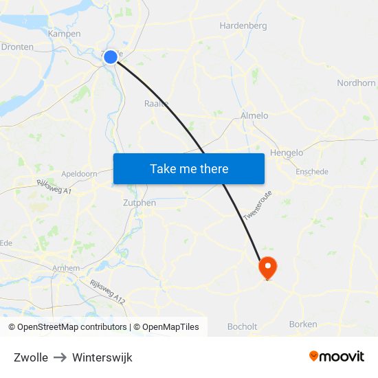 Zwolle to Winterswijk map