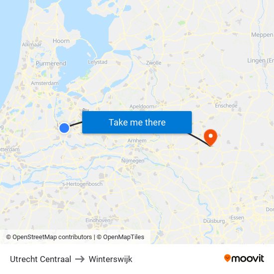 Utrecht Centraal to Winterswijk map